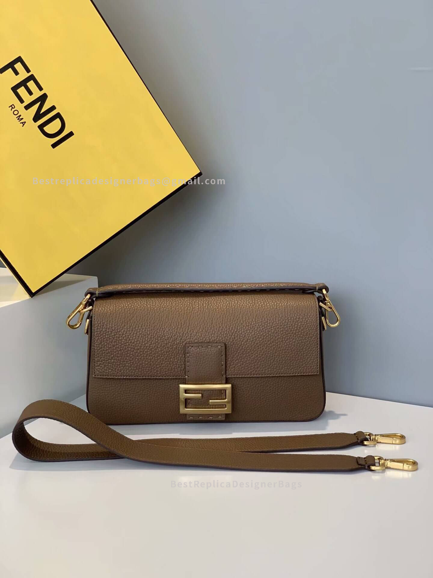 Fendi Baguette Medium Brown Leather Bag GHW 306M